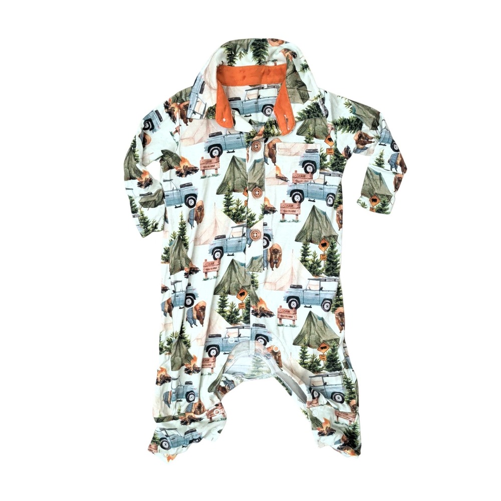 Posh Peanut Baby 6-9M Camp Posh Peanut Bamboo Viscose Romper Buffalo Tent Truck